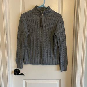 Brooks Brothers Gray/Blue Cable Knit Mock/Turtleneck Sweater